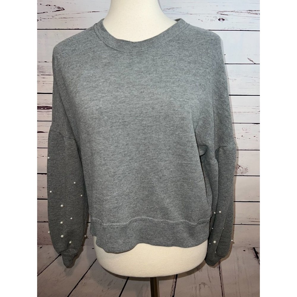 Hollister Sweatshirt Pullover Medium Gray Beaded Long sleeves Preppy 90s Y2K